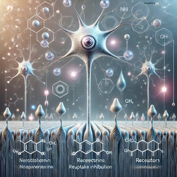 A scientific and artistic depiction of the mechanism of action of antidepressant medications. mentalklik.gr